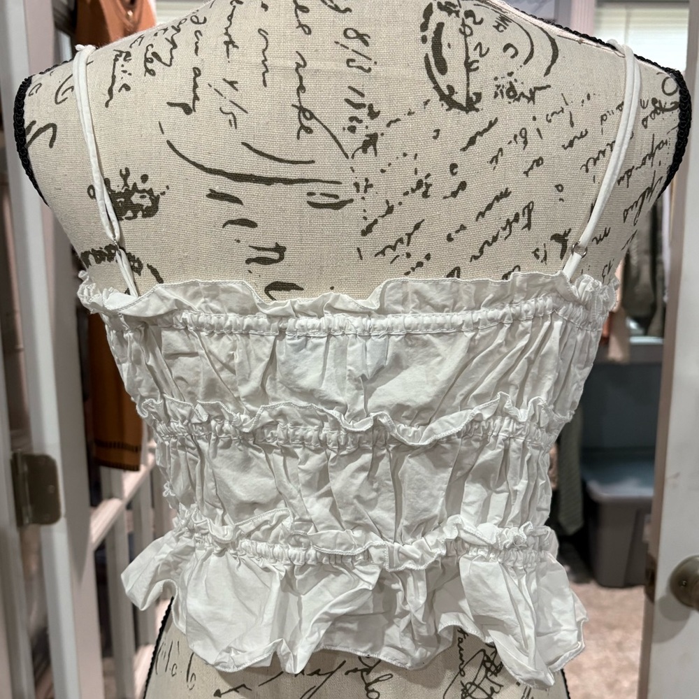 Zara White Lace-Up Ruffled Crop Top - Picture 4 of 6